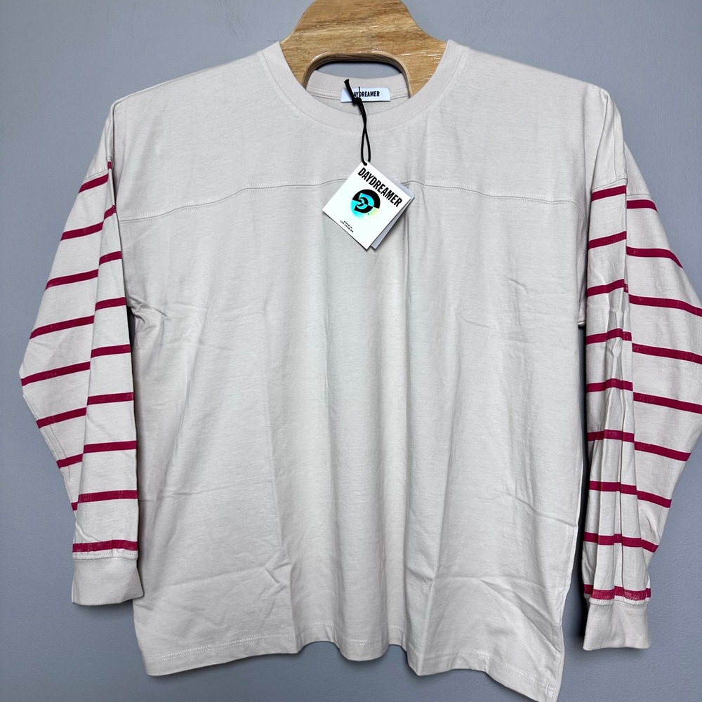 Daydreamer Women Long Sleeve T-Shirt XL Cream Orange Varsity Distressed Stripe